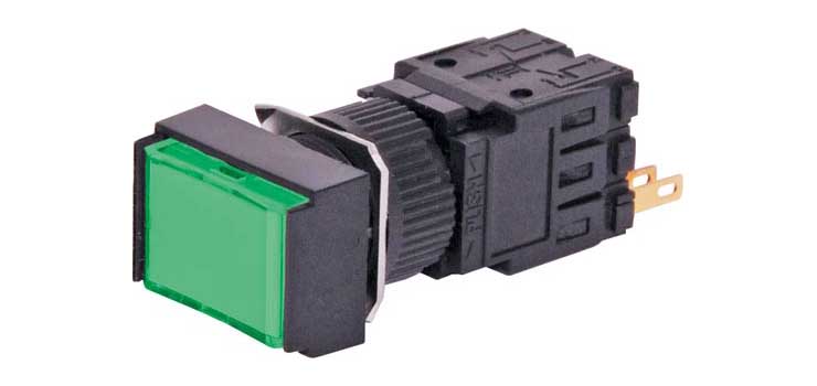 DPST Mom. Green Illuminated Solder Tail Pushbutton Switch