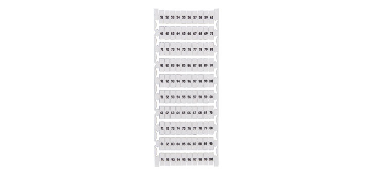 DIN Rail Labels 51-100 Suit 25A Terminals