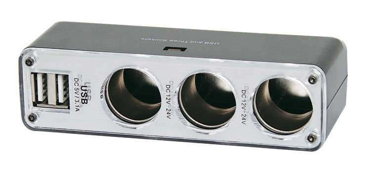 Triple Car Accessory Socket Adapter With USB