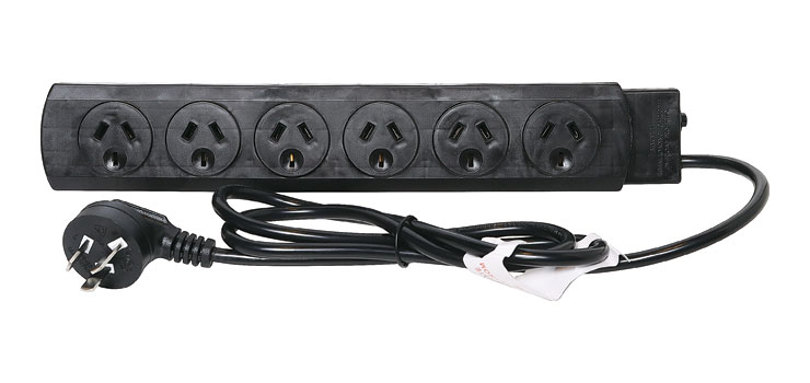 6 Way Mains Power Board Black
