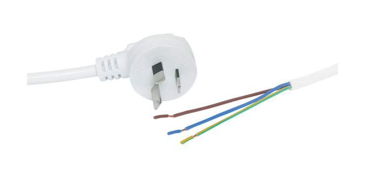 2m 7.5A 3 Pin White Bare Ends 90Â¬â Mains Power Cable