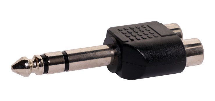 2 RCA Female to 6.35 Stereo Plug Adapter