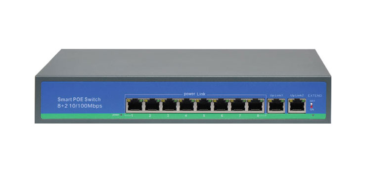 8 Port + 2 Link Ports PoE 10/100 Switch For IP Camera Systems