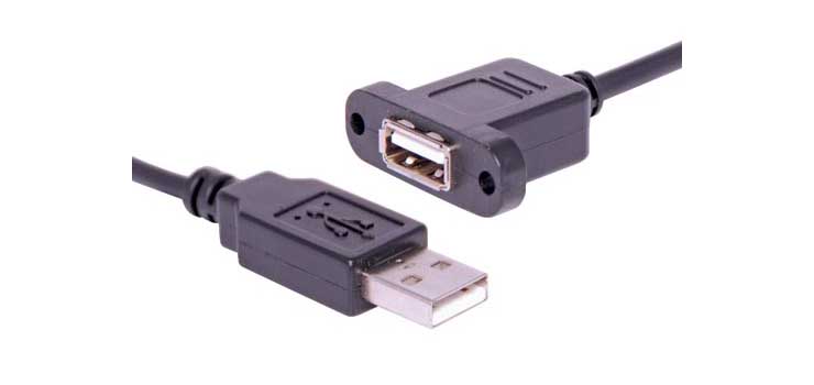 USB Type A Socket to USB Type A Plug 160mm Wallplate Fly Lead