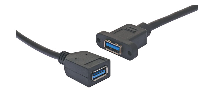 USB Type A Socket to USB Type A Socket 160mm Wallplate Fly Lead