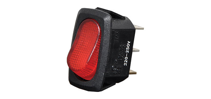 SPST Heavy Duty Slim Red Illuminated Rocker Switch