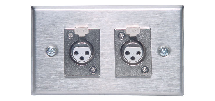 3 pin XLR Dual Horizontal Steel Microphone Wallplate